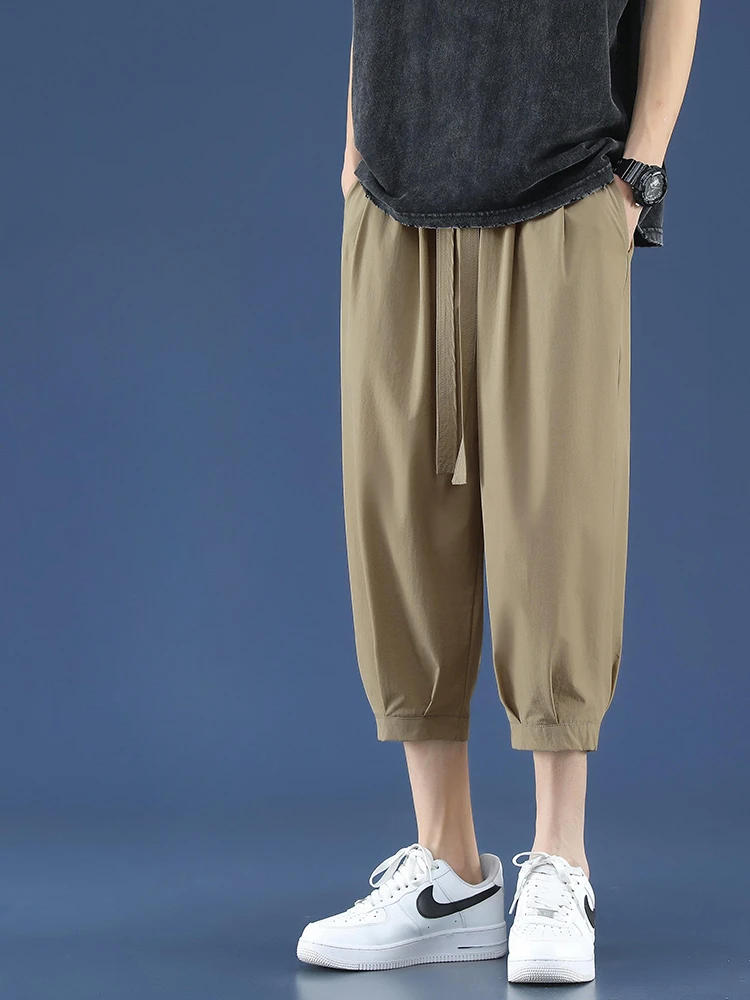 

2024 New Summer Loose Calf Length Casual Pants Men Wide Leg Cotton Linen Printing Baggy Pants Oversize Men's Trousers A20