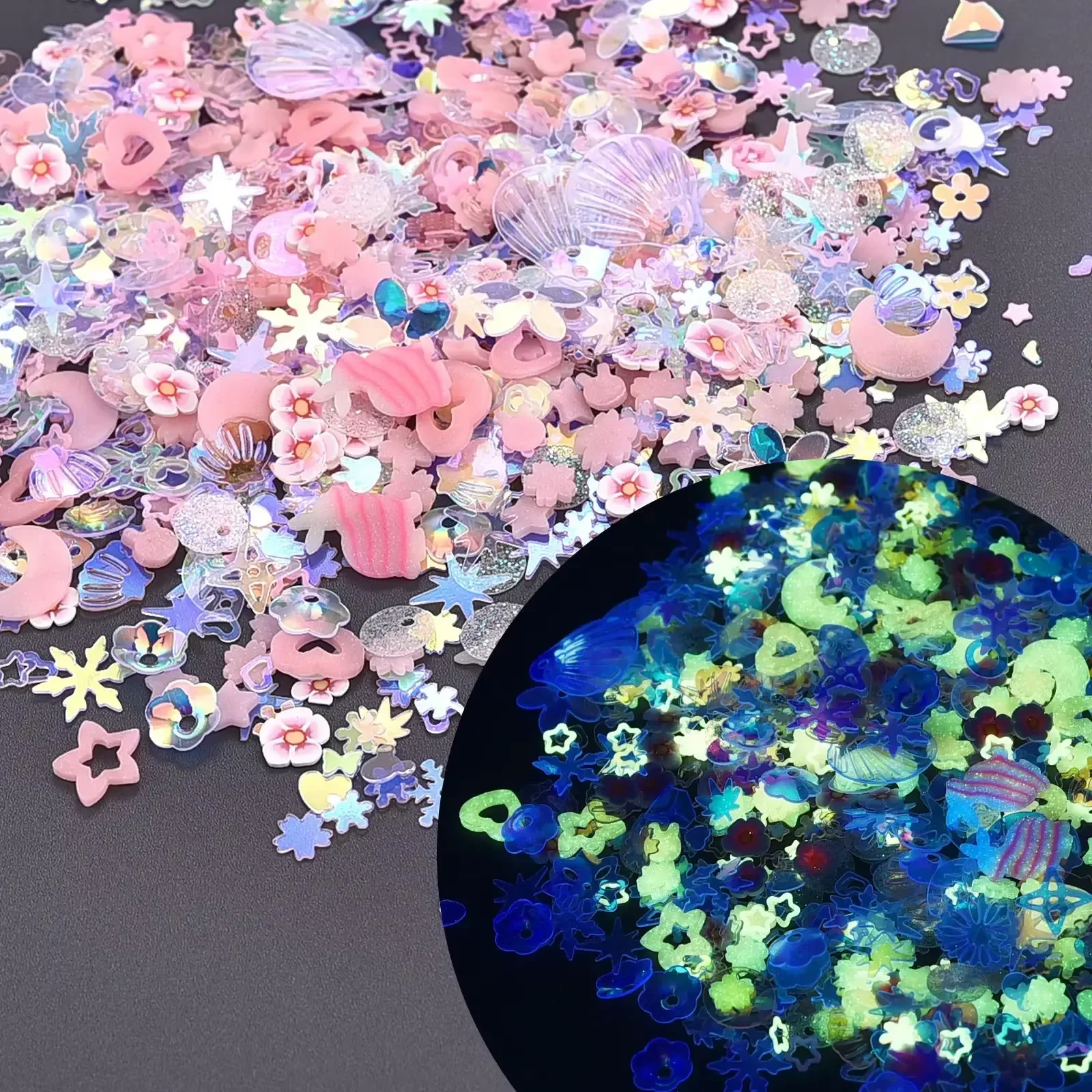 10g Luminous Sequins DIY Epoxy Resin Filling Mixed With Shell Concave Plum Snowflake Circular Beads Jewelry Resin Crafts Making