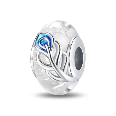 Klassischer 925 Sterling Silber Farbiger Blumen-Blatt-Kosmos-Regenbogen Murano-Glas Charm-Anhänger für DIY-Armbänder Damenschmuck Geschenk