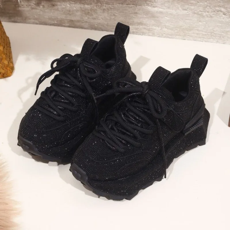 أحذية رياضية عصرية ماسية كاملة للربيع والخريف جديدة بمقدمة مستديرة ورباط علوي أحذية فردية غير قابلة للانزلاق #5