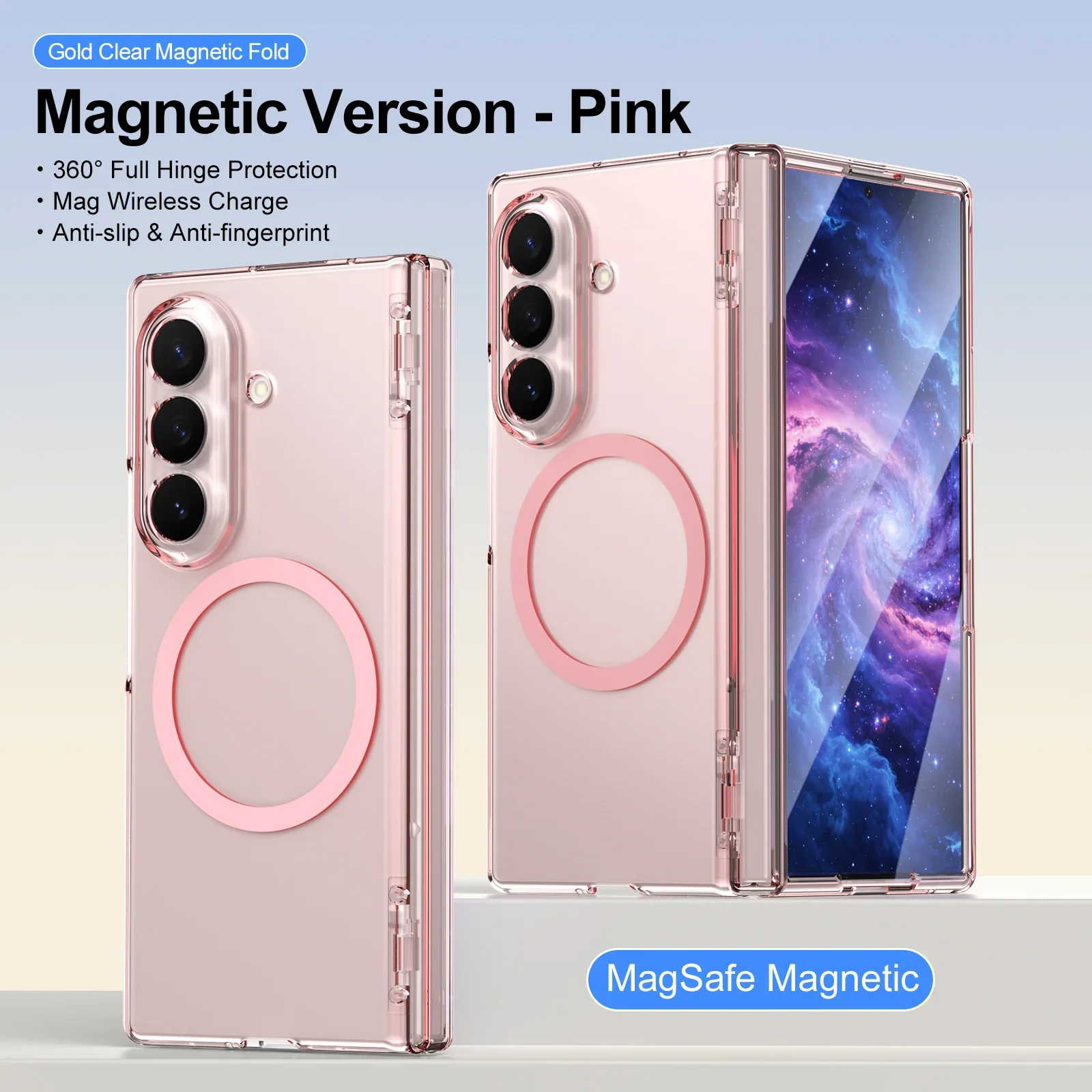 Clear Magnetic Foldable Case with Integrated Screen Protector, Hinge Protection Full Coverage, for Samsung Galaxy Z Fold 8 7 6