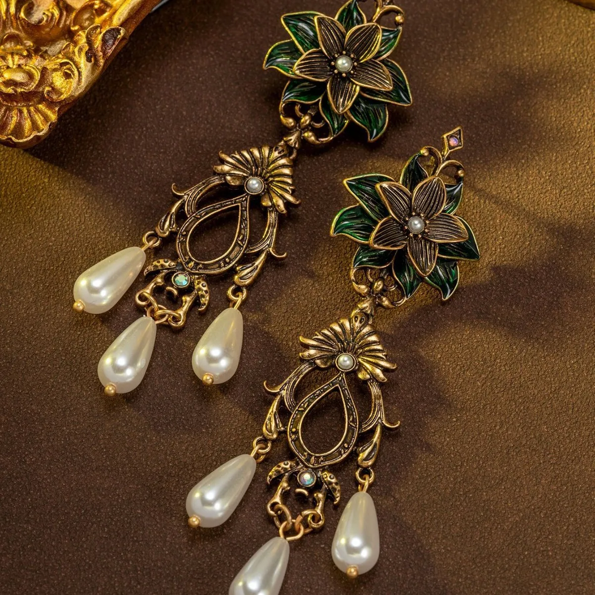 Medieval Flower Tassel Earrings Retro Palace Style Tassel Pearl Earrings Classy Flower Earrings