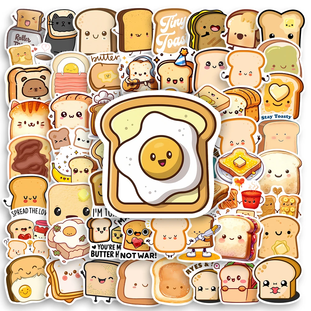 Pegatinas de pan tostado de dibujos animados para niños, juguetes de regalo DIY, calcomanía impermeable, diarios de recortes, portátil, teléfono, botellas de equipaje decorativas