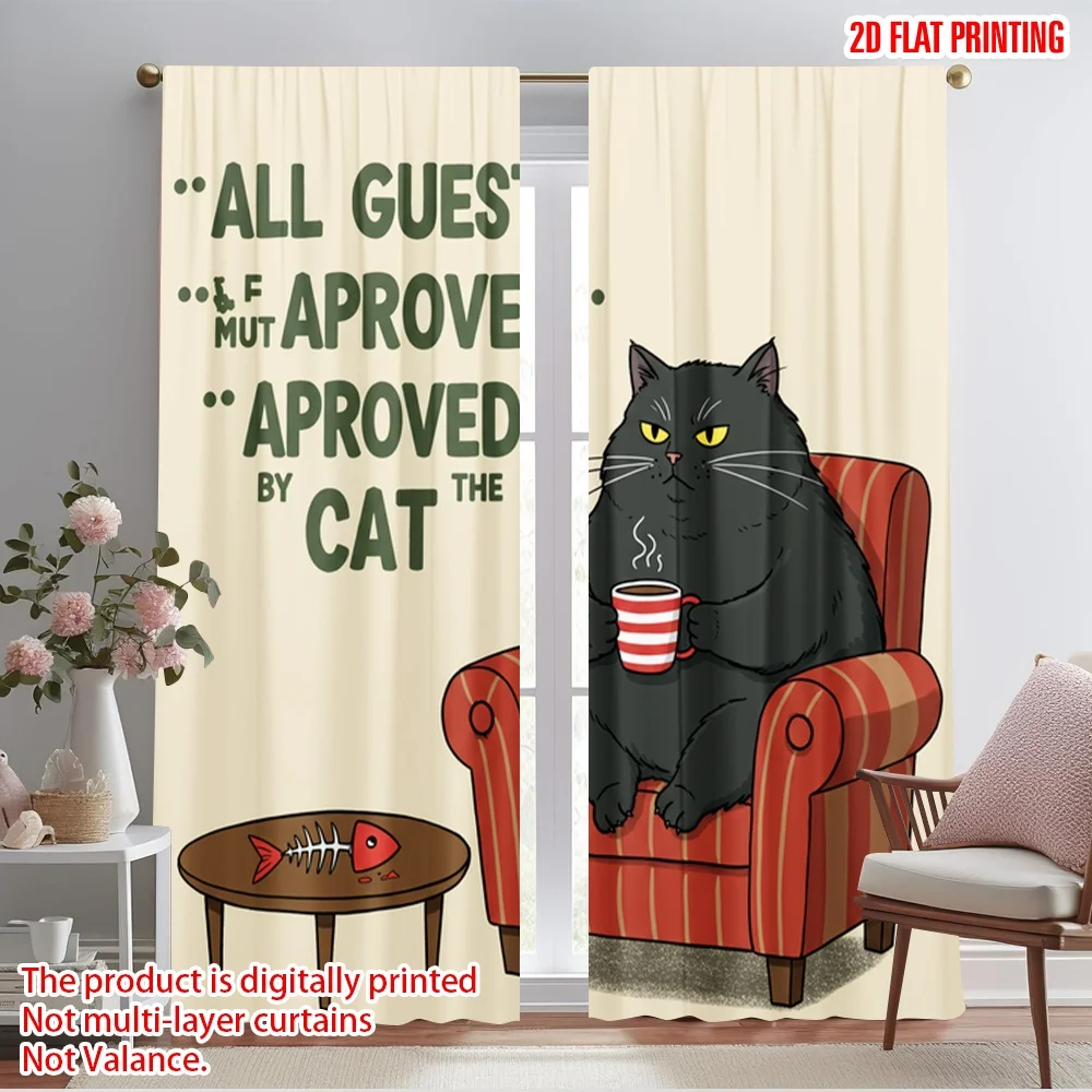 

2pcs 2D flat printing Drapes Cat Approved Guest Polyester Without Electricity Festive Wall Decor Use for Multipurpose Event