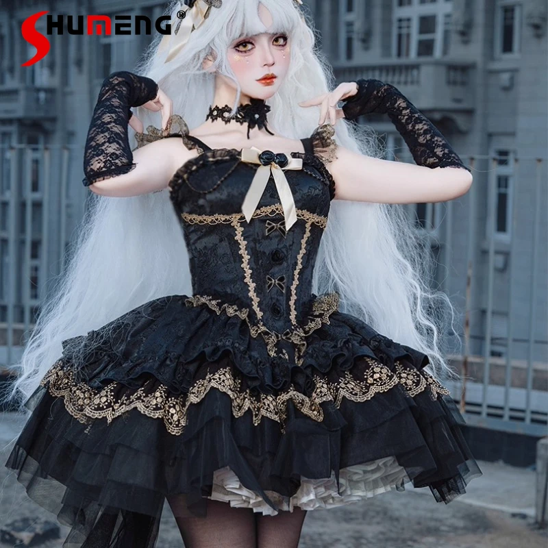

Original Black Gothic Dark Lolita Dress Women's Slim Fit Elegant Vintage Sleeveless Mini Dress JSK Halloween Cos Dress Vestidos