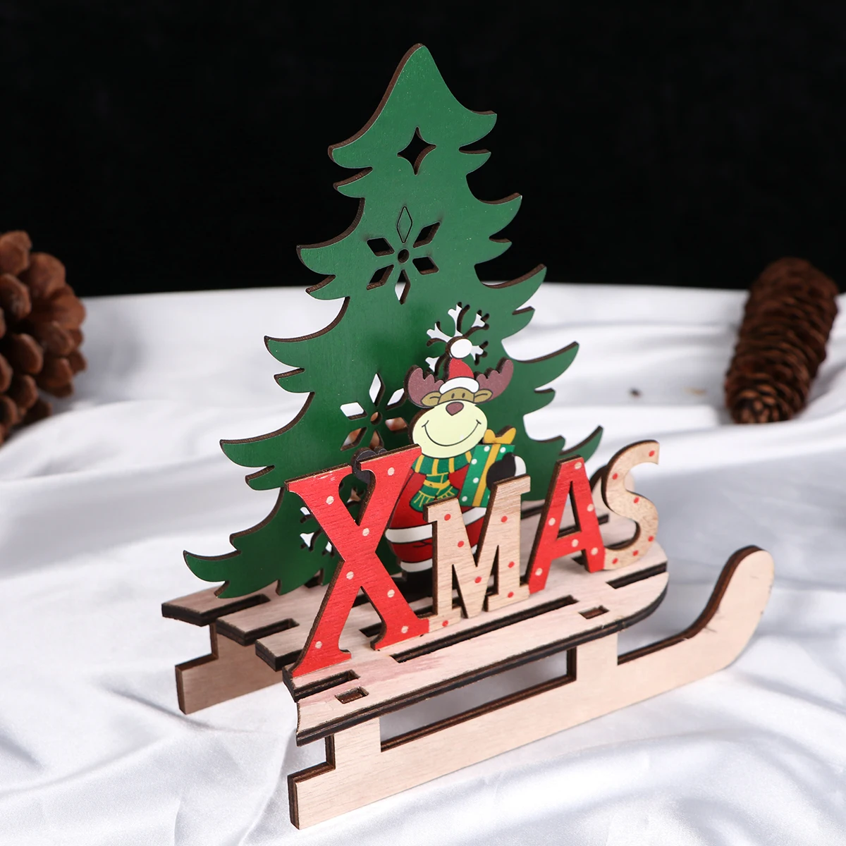

Wooden DIY Sledge Christmas Ornament Large Deer Design Table Decor for Home Office Store Festive Atmosphere Xmas Gift