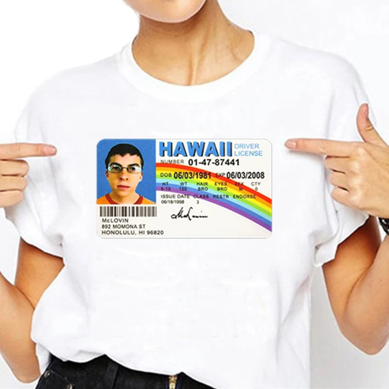 Summer Women T-Shirt Mclovin Id Card Superbad Geek Tshirt Summer Fashion Unisex Tshirt Casual Harajuku Streetwear Crew Neck Tops