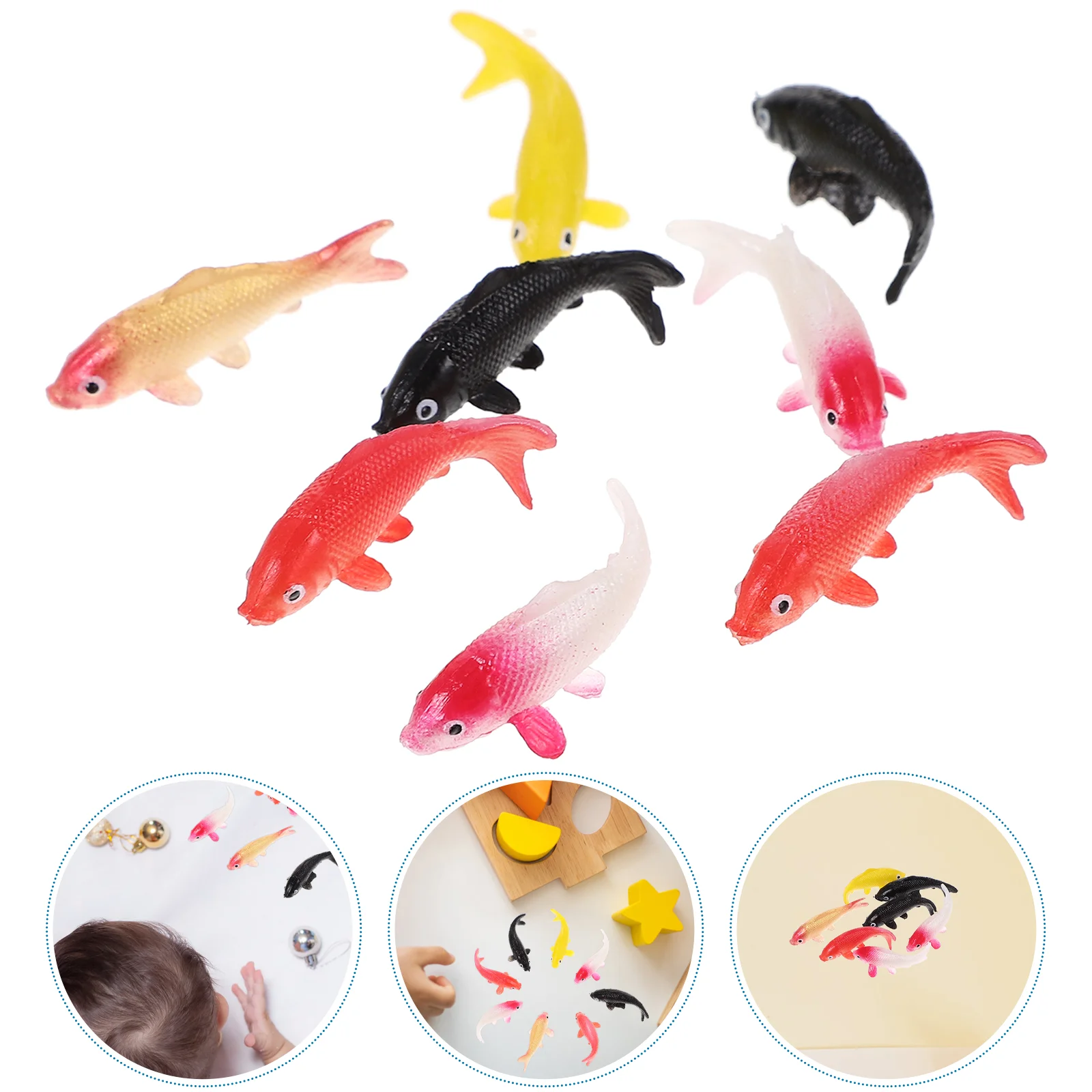 8 Pcs Dollhouse Toys Carp Fish Miniatures Micro Landscape Goldfish Model Collectibles Plastic Figurines