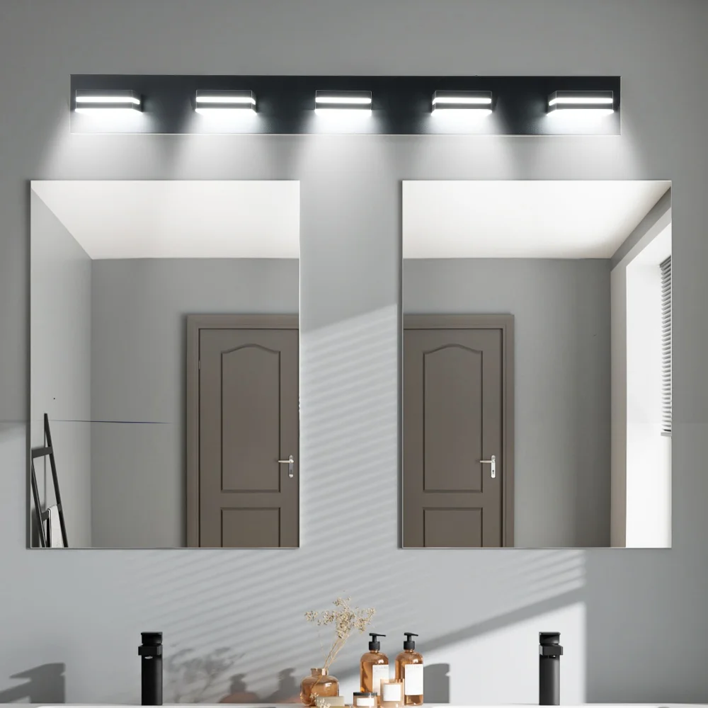 

Modern Black LED Vanity Light for Bathroom Makeup Mirror Cabinet 5-Lights Bathroom Wall Sconce Sleek Wall Lamp Lighting Fixture