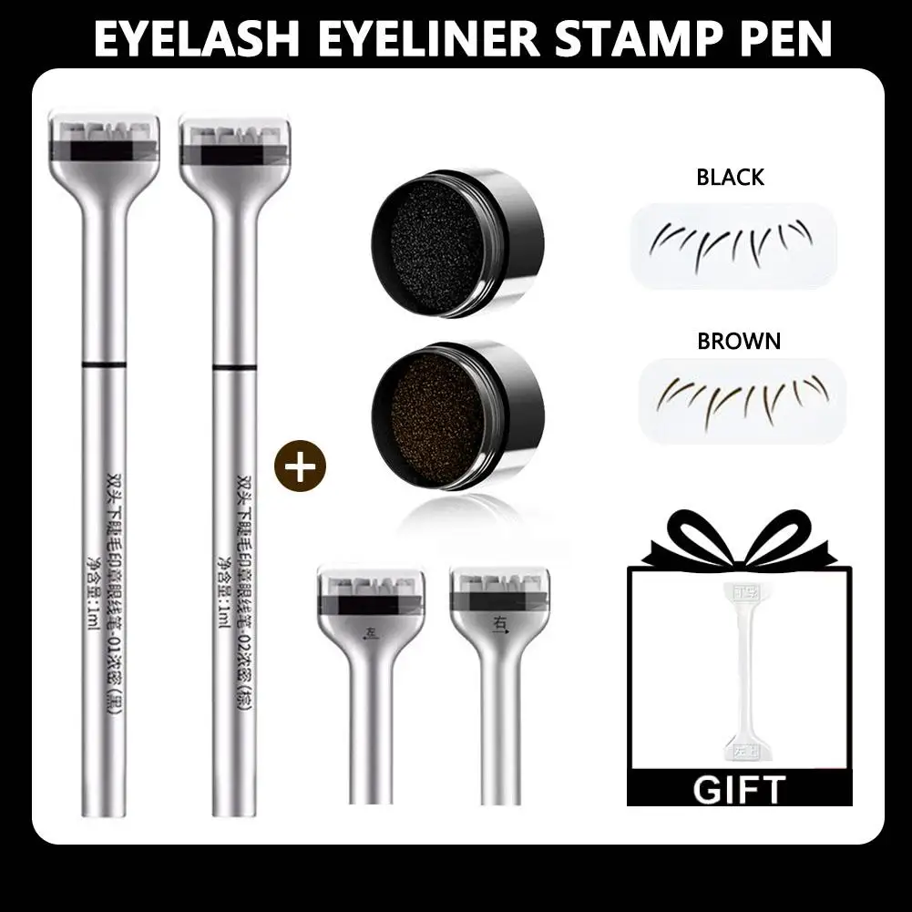 Waterproof Lower Eyelash Stamp Set New Easy To Use Quick Dry Eye Liner Portable 0.01mm Tip Lower Lash Stamp With Ink 2 In 1