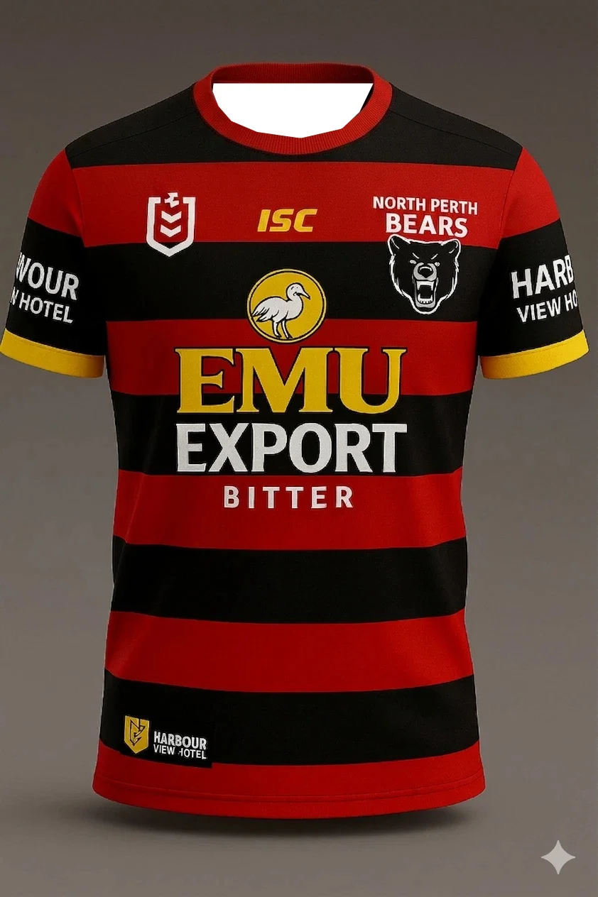 2026-27 New North Perth Bears ISC NRL Jersey Y2K Family Matching Star Chasing T-shirt Suitable for Daily and Training Wear