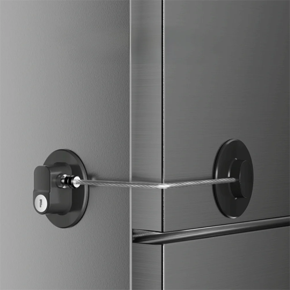 2 個の自己粘着子供用安全ロック キー付き 穴あけ不要 窓セキュリティロック スチールワイヤーロックロープ 耐摩耗性