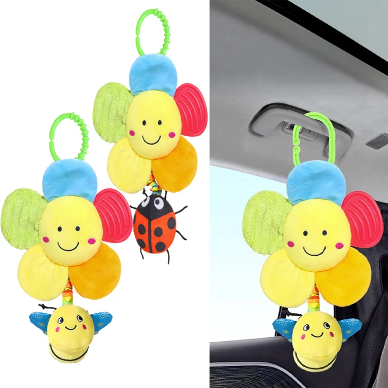 Soft Baby Shaking Cute Flower Pendant Sunflower Bed Trailer Handbells Toy Rattles Plush Infant Development Toy For Newborn Gifts