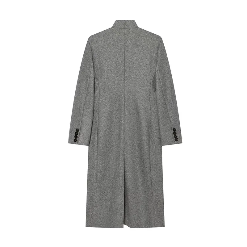 Nlzgmsj 2026 Autumn Women Long Blend Coat Stand Collar Single Breasted Slim Waist Maxi Overcoat Vintage Elegant Outerwear