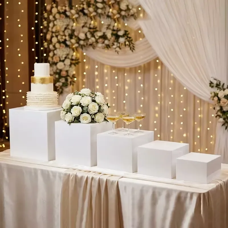 White Acrylic Nested Dessert Display Box Modern Recyclable Food Stand for Wedding Party Decoration Clear Cake Showcase Holder