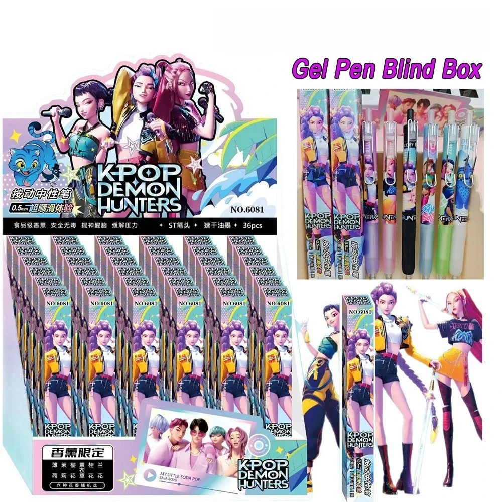 

2/4/6/Pcs KPop Demon Hunters Black Gel Pen Blind Box Student Writinng Pen Anime Figure Stationery Study Supplies Gift 0.5mm