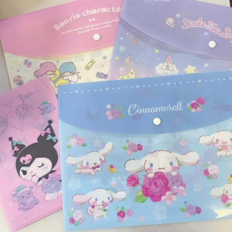 

Kawaii Sanrios Kuromi Cinnamoroll Littletwinstars Cartoon A4 Folder Storage Information Bag Waterproof File Organizer Girl Gift