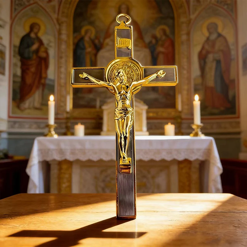 Neues 2026 Premium Zweifarbiges Katholisches Kruzifix mit St.-Benedikt-Medaille für die tägliche Andacht und als spirituelles Geschenk für die Heimdekoration – Detail 11