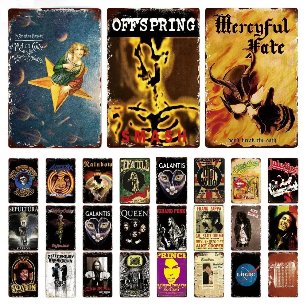 لافتة معدنية لفرقة الروك العتيقة - ملصق لوحة من الألومنيوم، ديكور حائط قديم لمرآب بار الكهف للرجال