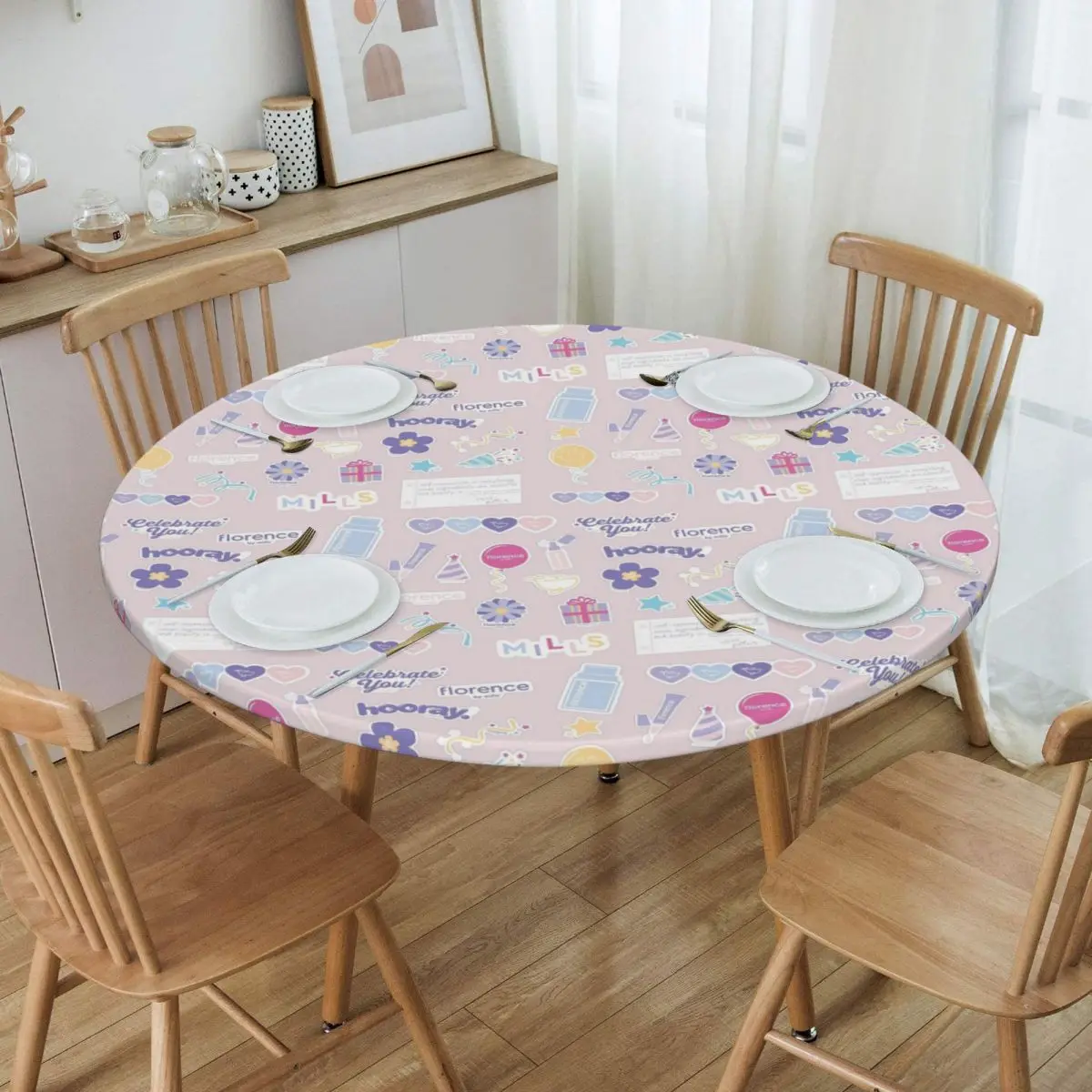 Florence By Mills Millie Bobby Brown Waterproof Round Tablecloth Oilproof Table Cloth for Kitchen Events Dining Table Cover