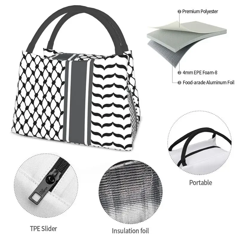 Palestinian Keffiyeh Insulated Lunch Bags Outdoor Picnic Palestine Arabic Hatta Kufiya Waterproof Cooler Thermal Lunch Box Women