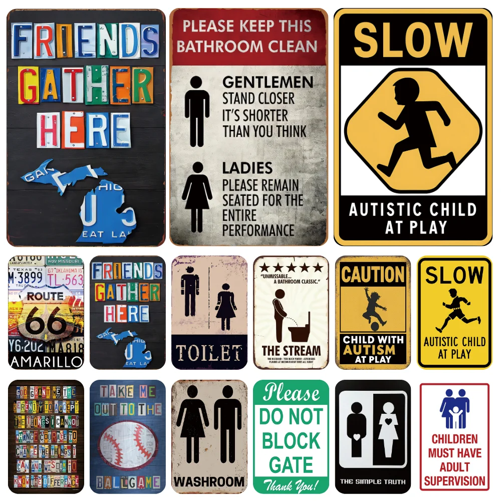 Funny Bathroom Signs Toilet Washroom Decor Garage Metal Tin Sign Funny Retro Sign Metal Poster Plaque for Home Bar Restaurant