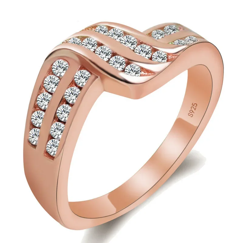 Cute Geometric Sterling Silver Color Ring Rose Gold Color CZ Crystal Rings For Women Wedding Anillos Mujer Anel Masculino