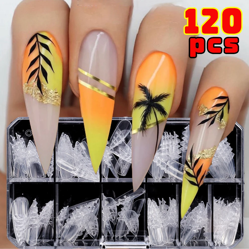 

120pcs/box Natural Transparent Glazed Seamless Fake Nails Full Coverage False Nails Tips Short T-shaped Full Cover Tips For Nail