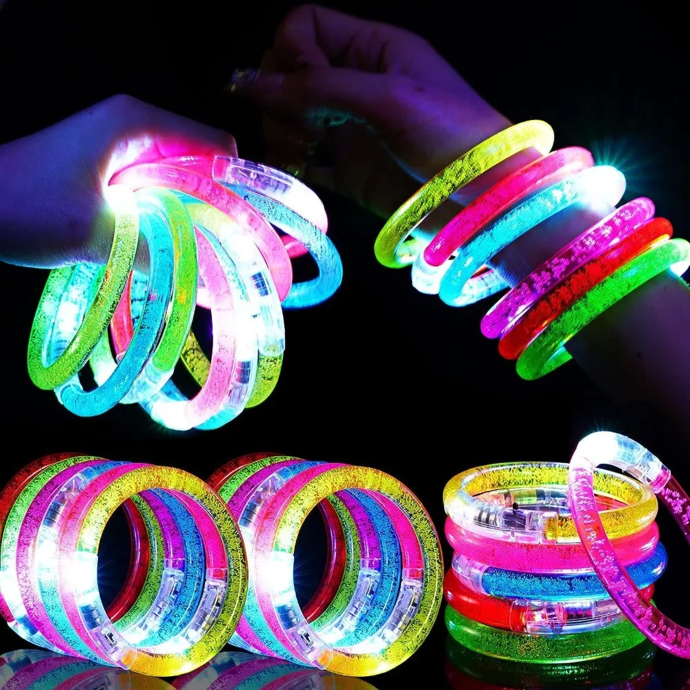 

24Pcs Glow in The Dark Party Supplies, Flashing Light Up Toys LED Bracelets Halloween Glow Sticks, Party Decorations