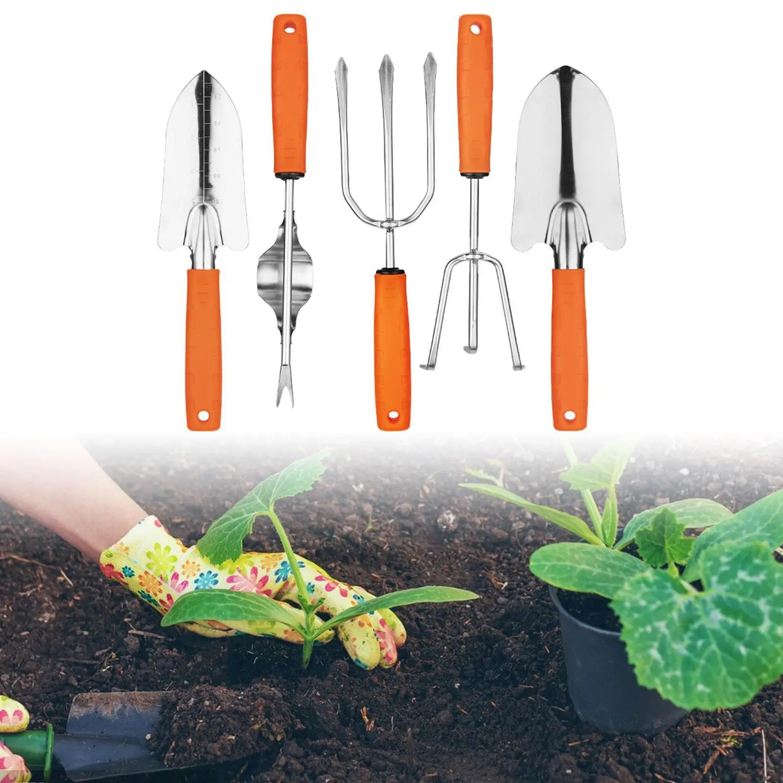 

5Pcs Stainless Steel Gardening Tools Hand Rake Portable Sturdy Weeding Puller Tool for Planting Flowers Digging Lawn Outdoor