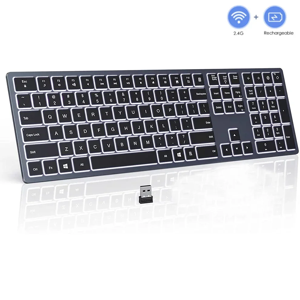 Wireless Backlit Keyboard and Mouse Combo 2.4G USB Silent Keyboard and Mouse Rechargeable Full-Size Slim Keyboard & Mouse Set