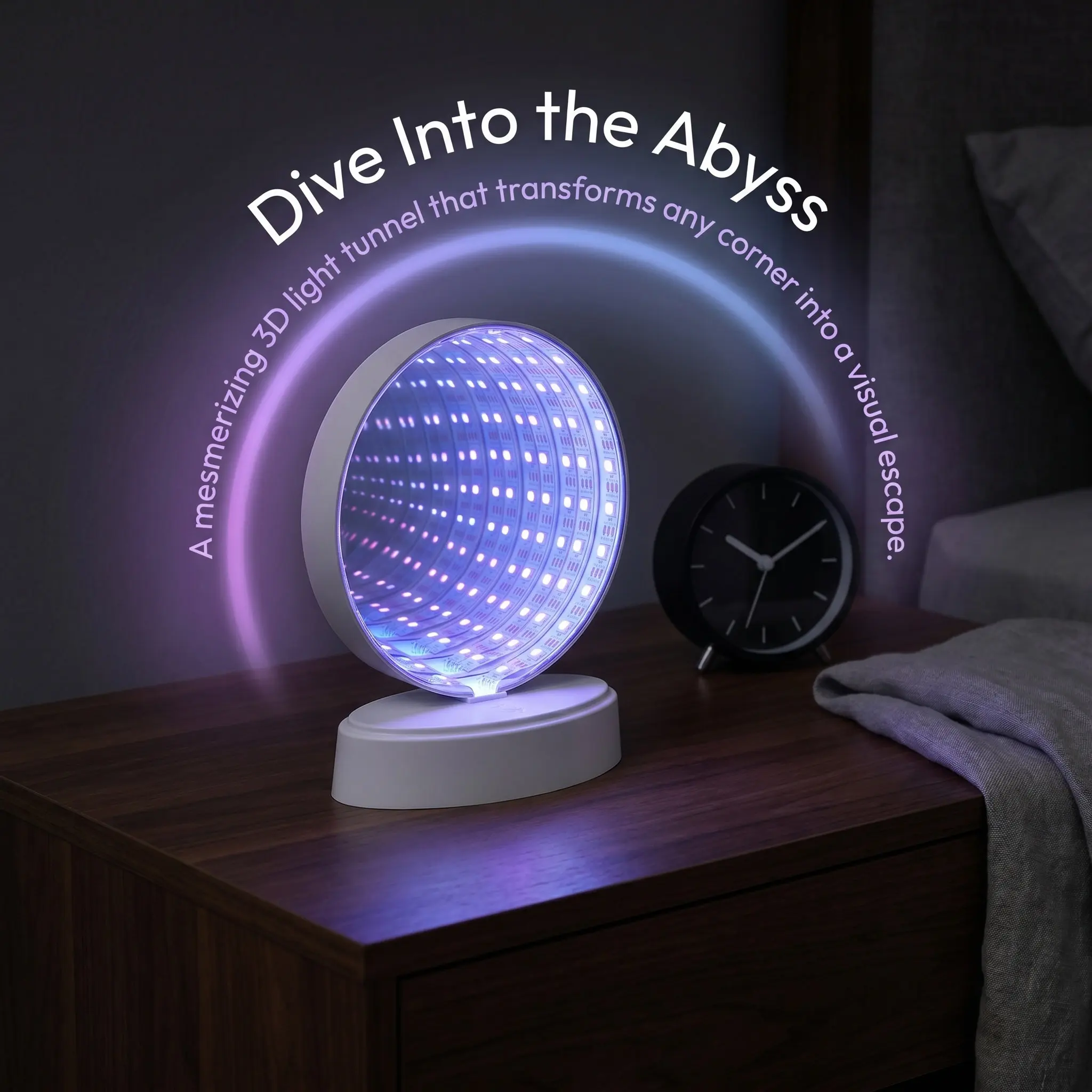 Rgb Infinity Mirror Tunnel Decorative Light LED Makeup Mirror Bedside Lamp Adjustable Brightness USB Battery Powered Ambient