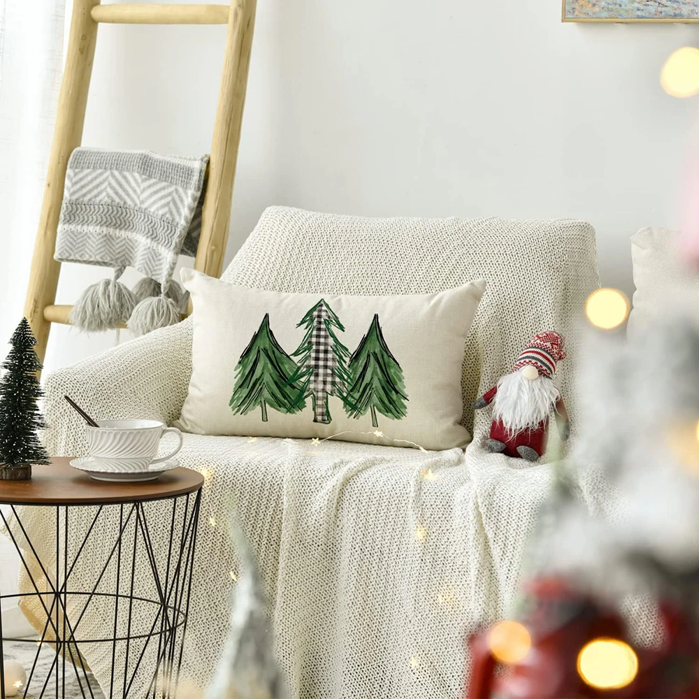 Merry Christmas Decorative Pillow Cover 30x50cm Linen Throw Pillowcase Bedroom Cushion Cover Christmas Pillowslip Home Decor