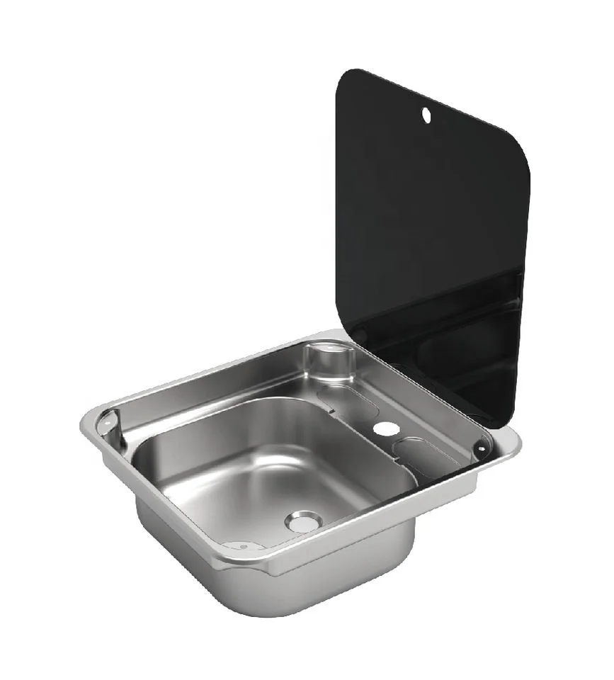 

Stainless Steel Sink With Tempered Glass Lid And Water Faucet For RV Caravan Motorhome For Caravan RV