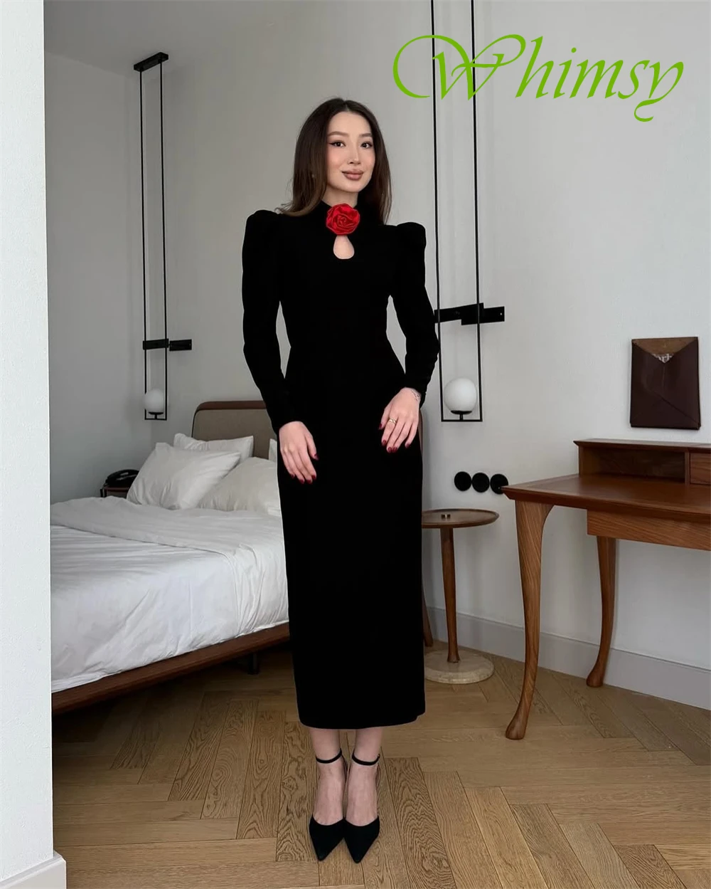 Элегантное вечернее платье из джерси с длинными рукавами по индивидуальному заказу, нежные платья для выпускного вечера с высоким воротником, изысканные цветы, платья для особых случаев