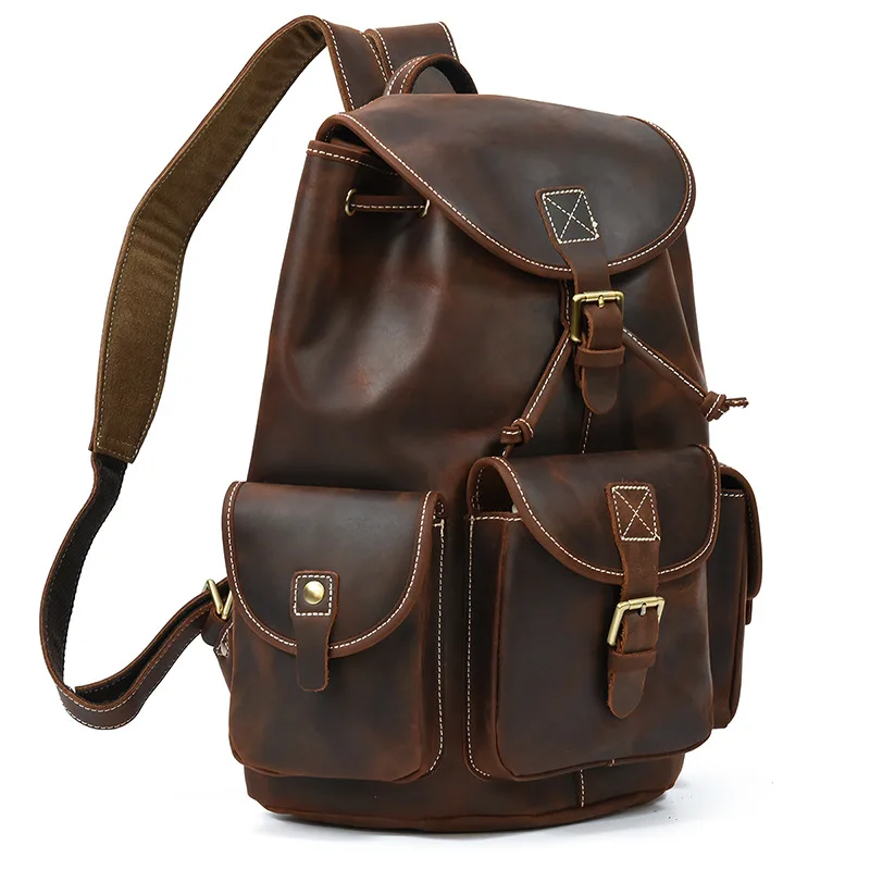 

Vintage Top Layer Cowhide Backpack Men's Leather Backpack Crazy Horse Bag Computer Bag Unisex Trend Fashion Travel Backpack