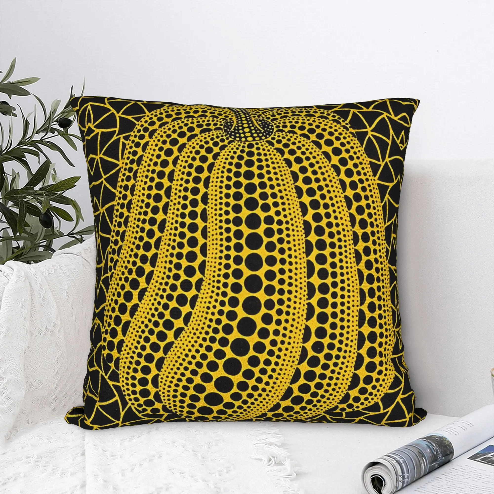 1pc Yayoi Kusama Style Polka Dot Pumpkin Throw Pillow Cover, 2D Double-Sided Print Soft Polyester Cushion Case for Home Sofa Bed