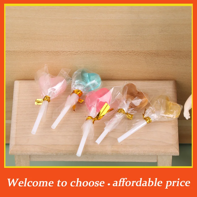 []1pc resin Dolls House Food Accessories 1/12 Dollhouse Simulation Heart Lollipop Dollhouse Miniature Candy Ornament