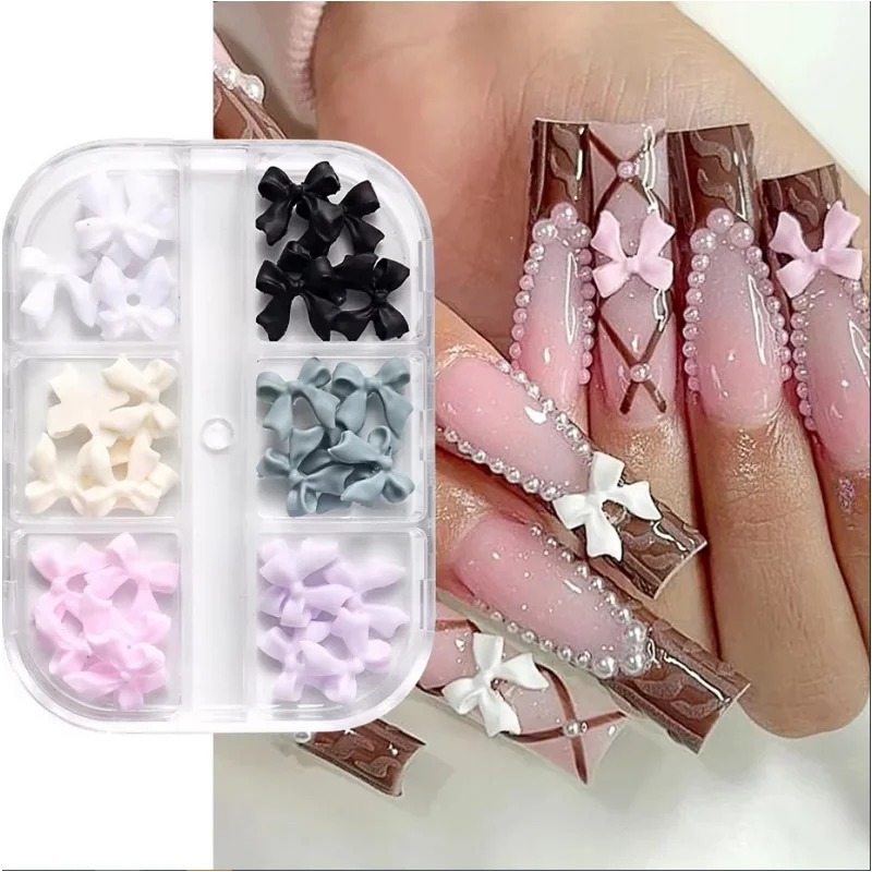 1Box Luxury Nail Charms Cute Pink Bows Decoration Kawaii Ribbon Parts Jewelry Figures Design Fake Manicure Accessories and Tools