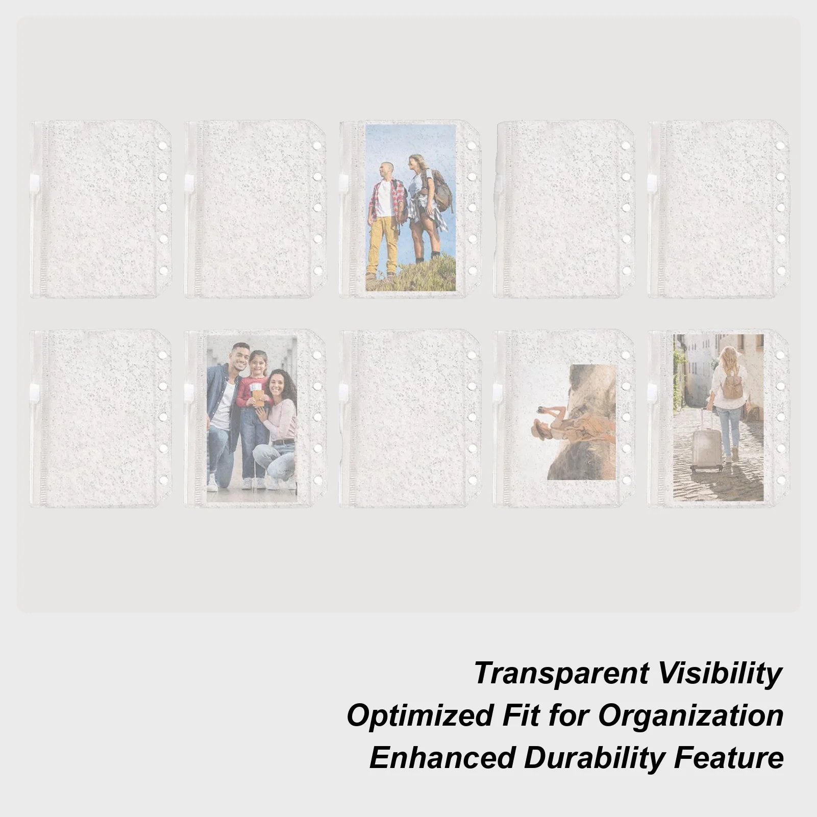 

Clear Protector Sheets 10 Pieces 5-Ring M5 Zipper Ticket Sleeves Binder Card Sleeves For Professionals Travelers Artists