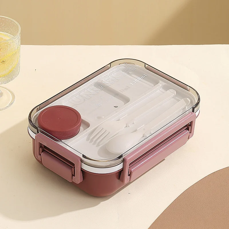 1300ML Lunch Box Plastic Portable Compartment Bento Box Microwave Students Office Food Container with Fork and Spoon Tableware