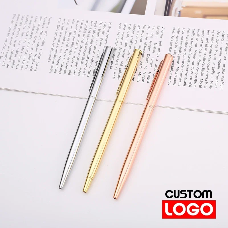 10Pcs Custom Logo Metal Gold Ballpoint Pen Personalized Advertising Lettering Engraved Name Business Pen Wholesale Stationery