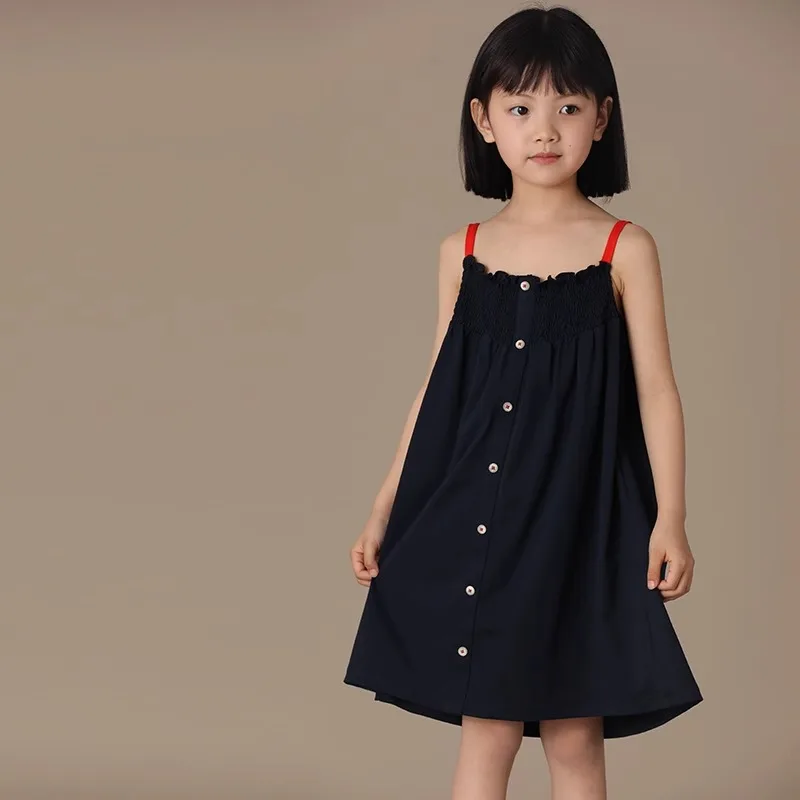 

Kids Clothes Girls Color Contrast Halter Dress High quality Cotton Spring / Summer Sundress