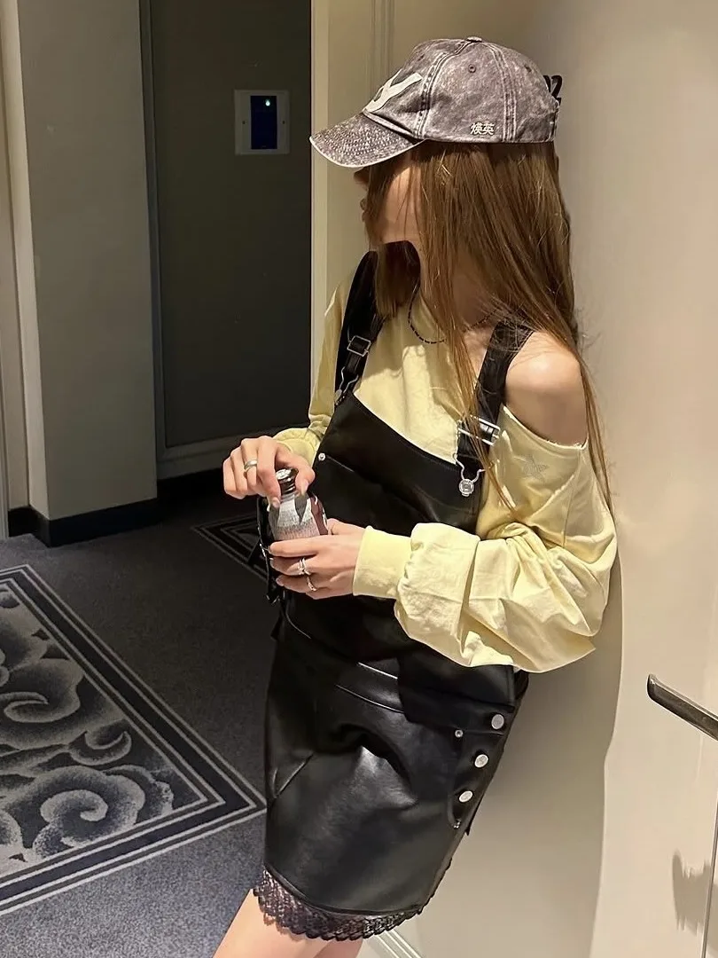 Women's PU Leather Lace Patchwork ter Dr Spring New Design Sensation Small Cro Outdoor ort Skirt