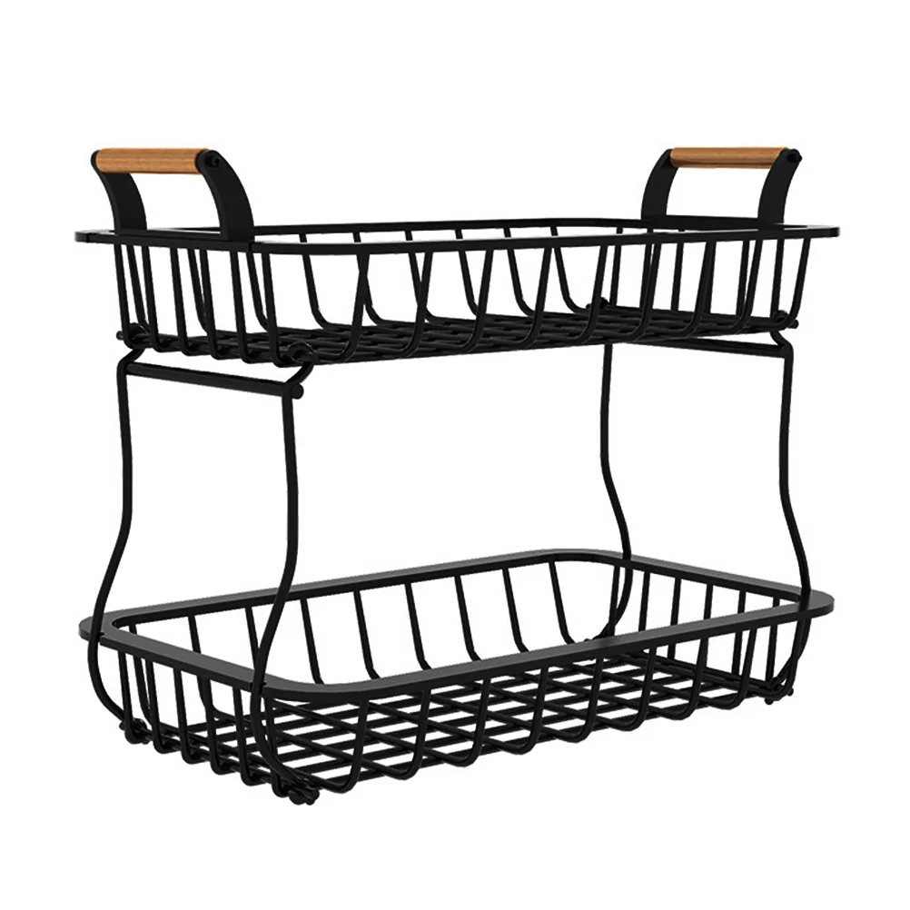 

Basket Double Layer Wrought Iron Fruit Plate Drain Storage Food Sundries Container Carbon Steel Office