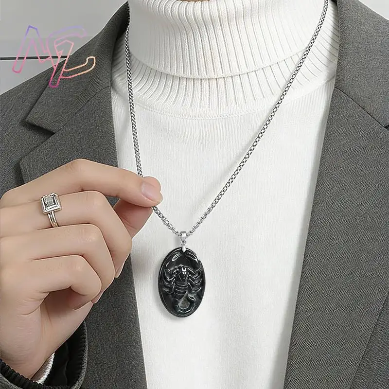 Myanmar Jadeite Scorpion Pendant Necklace Luxury Designer Fashion Talismans Vintage Real Jade 925 Silver Gifts for Women - view 3
