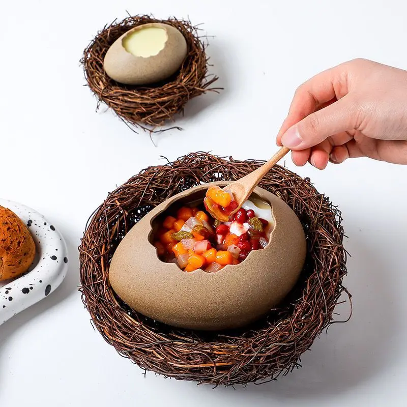 Bird Nest Eggshell Ware Ceramic Tableware, Creative Decoration, Dessert Salad Bowl, Hotel Restaurant, Birthday Gift