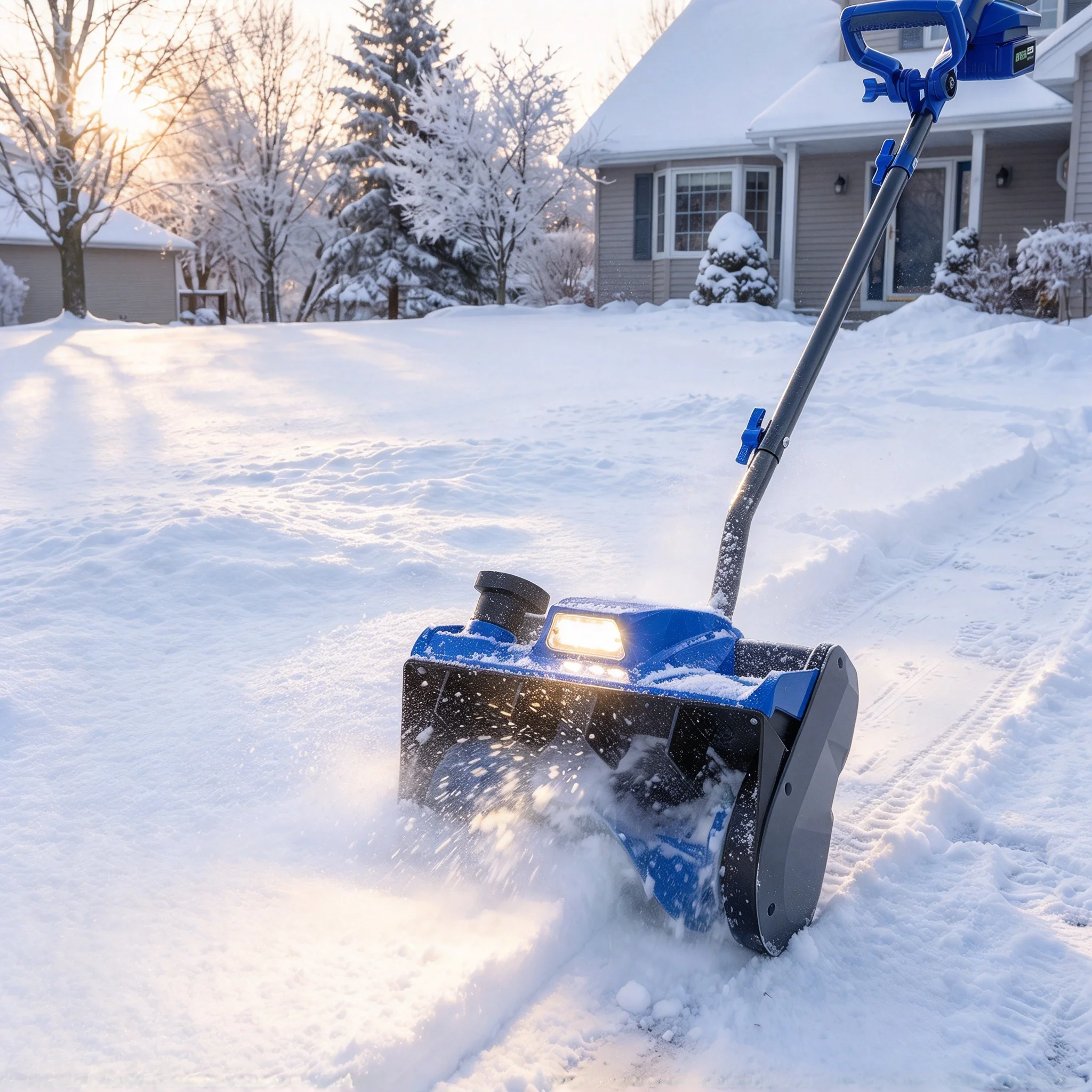 40V Cordless Electric Snow Shovel 12 Inch Brushless Snow Blower with LED Light Battery Powered Handheld Snow Thrower for Driveway Patio Steps Sidewalk Blue