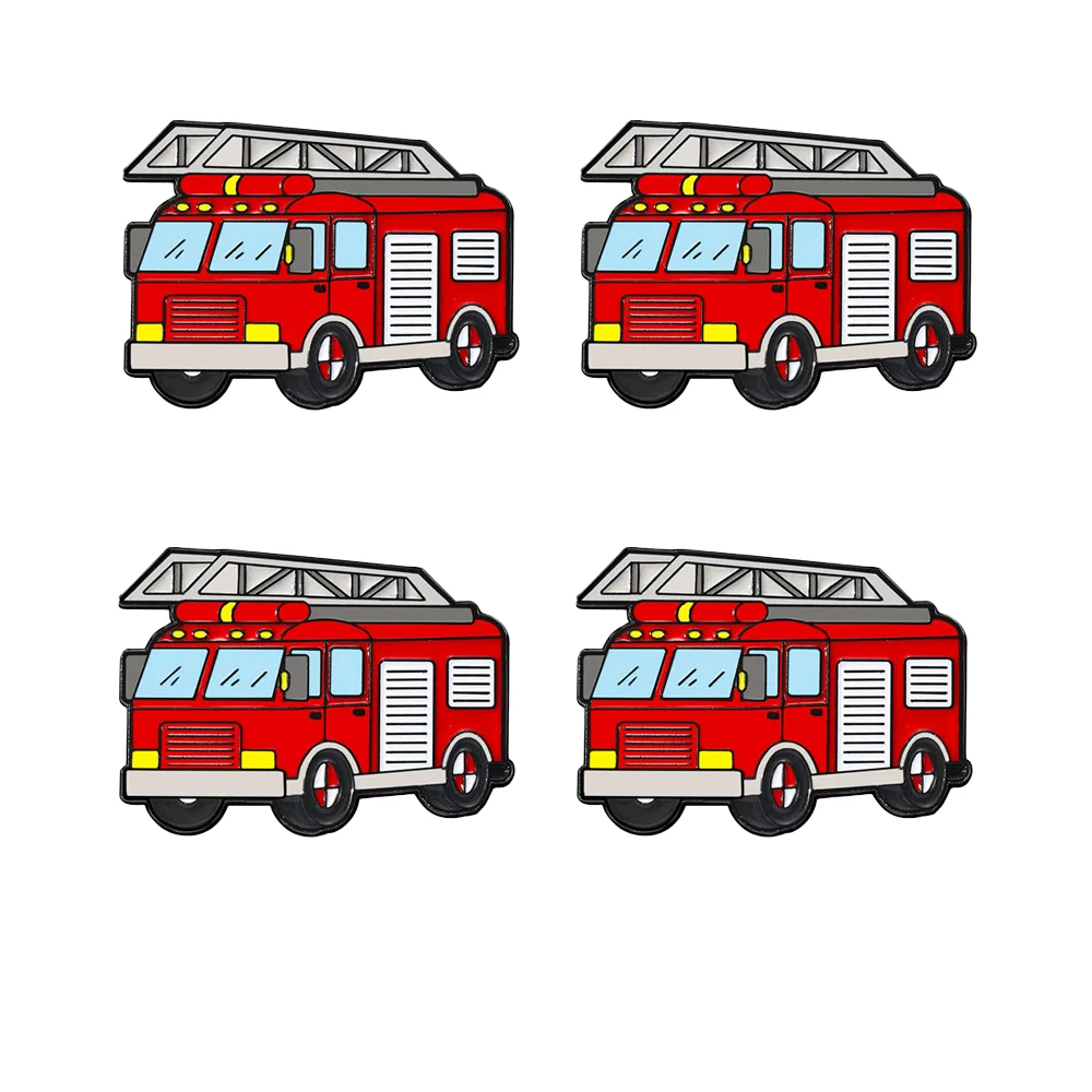 4pcs Fire Truck Pins Set Cute Red Fire Engine Brooches for Kids Enamel Pin of A Childish Fire Truck Fun Children's Accessories