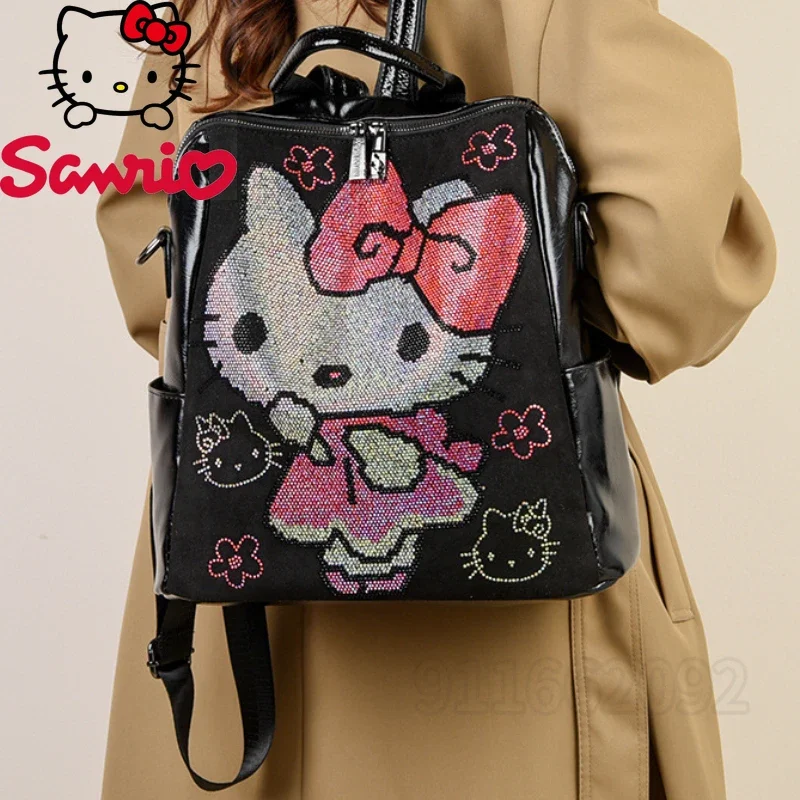 Sanrio Hello Kitty New Diamond Women's Backpack Luxury Brand Fashion Women's Backpack Cartoon Leisure Backpack Multifunctional